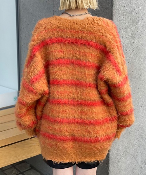 CIAOPANIC（チャオパニック）の「ボーダーシャギーカーディガン（カーディガン/ボレロ・レディース・オレンジ/チャコールグレー/アイボリー・M/L）」の11枚目の写真
