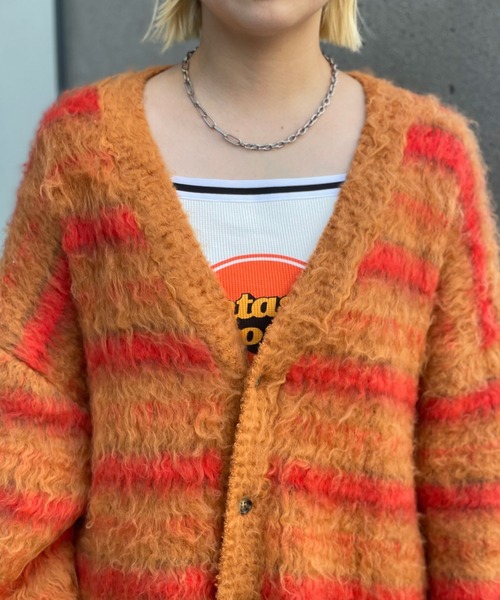 CIAOPANIC（チャオパニック）の「ボーダーシャギーカーディガン（カーディガン/ボレロ・レディース・オレンジ/チャコールグレー/アイボリー・M/L）」の12枚目の写真