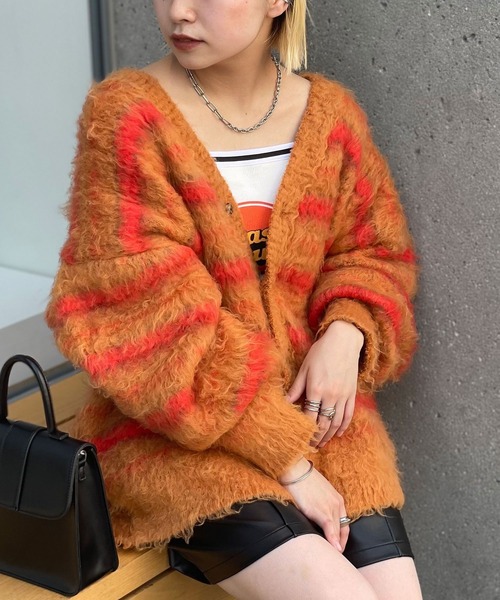 CIAOPANIC（チャオパニック）の「ボーダーシャギーカーディガン（カーディガン/ボレロ・レディース・オレンジ/チャコールグレー/アイボリー・M/L）」の21枚目の写真