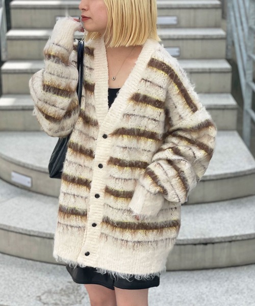 CIAOPANIC（チャオパニック）の「ボーダーシャギーカーディガン（カーディガン/ボレロ・レディース・オレンジ/チャコールグレー/アイボリー・M/L）」の17枚目の写真