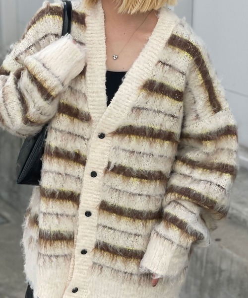 CIAOPANIC（チャオパニック）の「ボーダーシャギーカーディガン（カーディガン/ボレロ・レディース・オレンジ/チャコールグレー/アイボリー・M/L）」の22枚目の写真