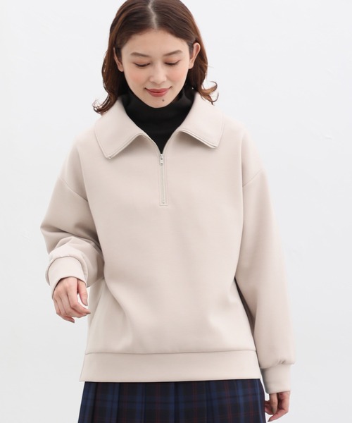 Honeys（ハニーズ）の「ハーフジップゆるトップススウェット（スウェット・レディース・アイボリー/グレイッシュベージュ/モカ/ブラック/オリーブ・L/S/LL/M）」の5枚目の写真