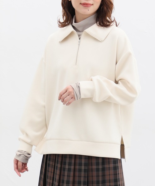 Honeys（ハニーズ）の「ハーフジップゆるトップススウェット（スウェット・レディース・アイボリー/グレイッシュベージュ/モカ/ブラック/オリーブ・L/S/LL/M）」の2枚目の写真