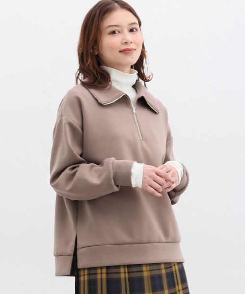 Honeys（ハニーズ）の「ハーフジップゆるトップススウェット（スウェット・レディース・アイボリー/グレイッシュベージュ/モカ/ブラック/オリーブ・L/S/LL/M）」の4枚目の写真