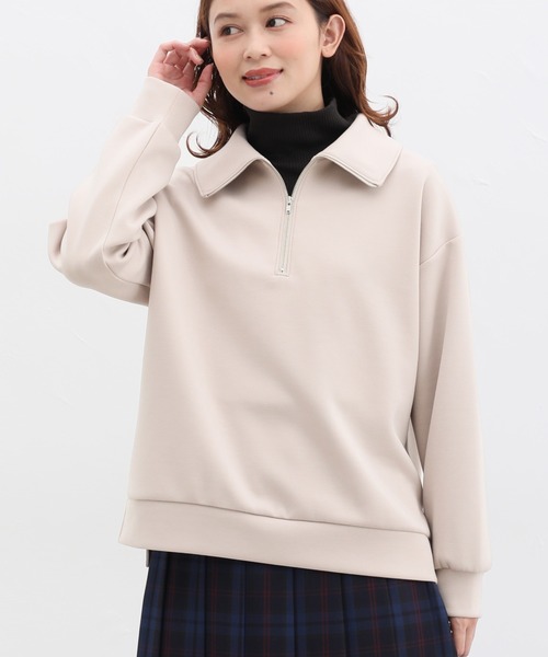 Honeys（ハニーズ）の「ハーフジップゆるトップススウェット（スウェット・レディース・アイボリー/グレイッシュベージュ/モカ/ブラック/オリーブ・L/S/LL/M）」の7枚目の写真