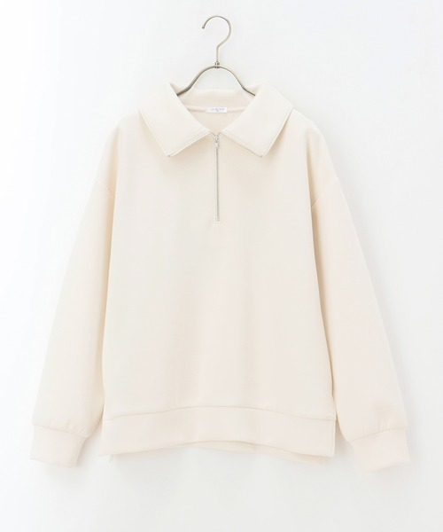 Honeys（ハニーズ）の「ハーフジップゆるトップススウェット（スウェット・レディース・アイボリー/グレイッシュベージュ/モカ/ブラック/オリーブ・L/S/LL/M）」の10枚目の写真