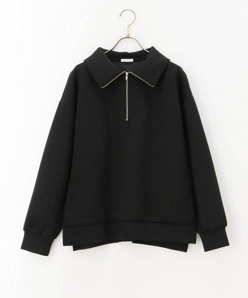 Honeys（ハニーズ）の「ハーフジップゆるトップススウェット（スウェット・レディース・アイボリー/グレイッシュベージュ/モカ/ブラック/オリーブ・L/S/LL/M）」の12枚目の写真