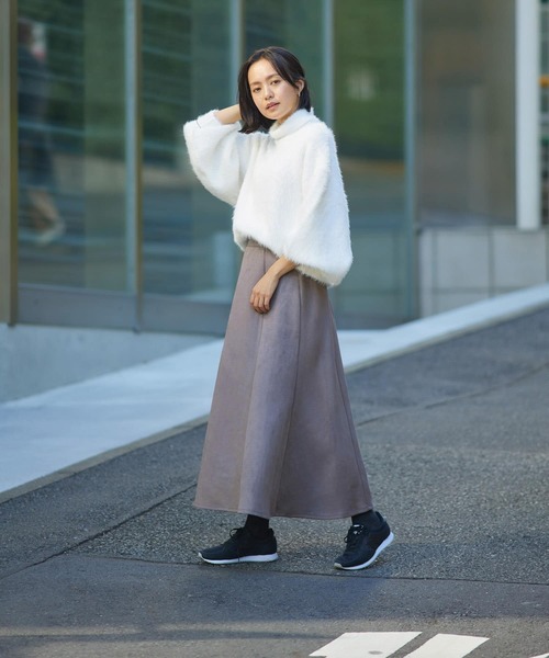 セール】『静電気防止』フェイクスエードタックフレアスカート