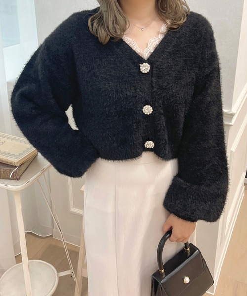 apres jour(アプレジュール)の「フェザーきらきらボタンカーディガン【ZOZOTOWN限定アイテム】(カーディガン/ボレロ・レディース・ブラック/ライトピンク/スモークピンク/ブルーグレー/ライトベージュ/オフホワイト・フリー/X-LARGE)」の14枚目の写真