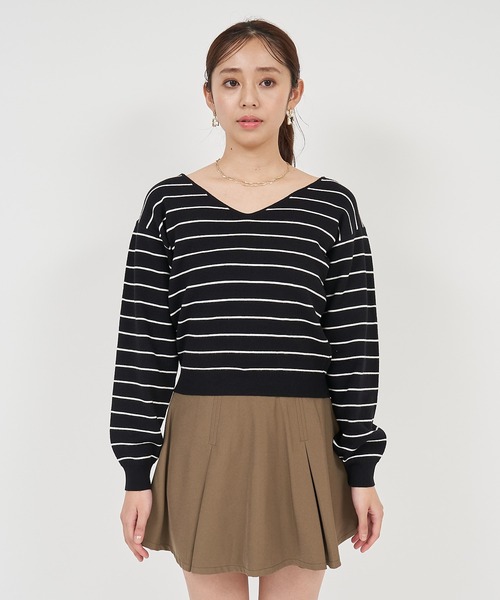 ROYAL PARTY(ロイヤルパーティー)の「ウォッシャブルVネックニットトップス(ニット/セーター・レディース・ピンク/ボルドー/ブラック/マルチ/オフホワイト・FREE)」の18枚目の写真