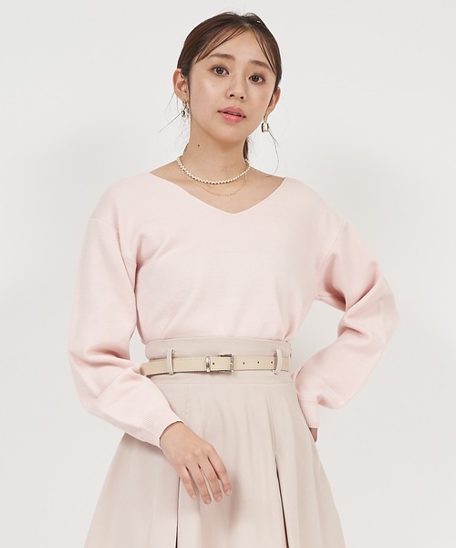 ROYAL PARTY(ロイヤルパーティー)の「ウォッシャブルVネックニットトップス(ニット/セーター・レディース・ピンク/ボルドー/ブラック/マルチ/オフホワイト・FREE)」の22枚目の写真