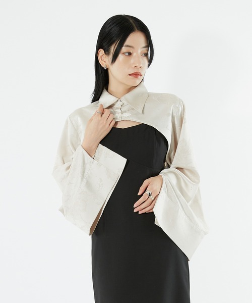 &ellecy◆チャイナシャツ/M/ポリエステル/BLK/55001194 Ellno de Mavie シャツ ブラウス チャイナボレロシャツ