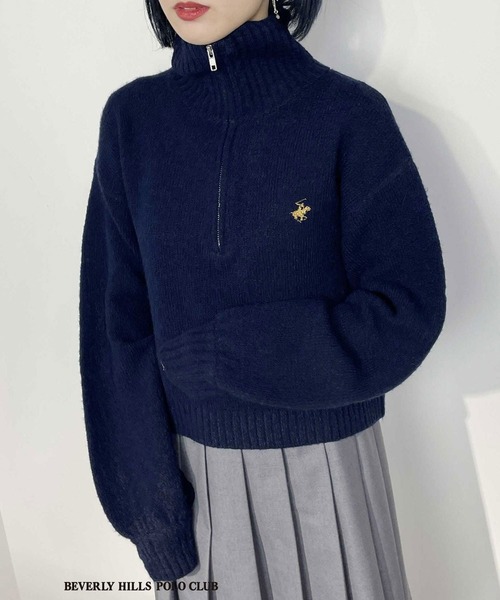 BEVERLY HILLS POLO CLUB(ビバリーヒルズポロクラブ)の「【BVERLY HILLS POLO CLUB】ハーフジップニットプルオーバー(ニット/セーター・レディース・ネイビー/ベージュ/オフホワイト/グレー・SMALL/MEDIUM)」の4枚目の写真