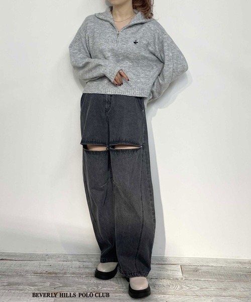 BEVERLY HILLS POLO CLUB(ビバリーヒルズポロクラブ)の「【BVERLY HILLS POLO CLUB】ハーフジップニットプルオーバー(ニット/セーター・レディース・ネイビー/ベージュ/オフホワイト/グレー・SMALL/MEDIUM)」の18枚目の写真