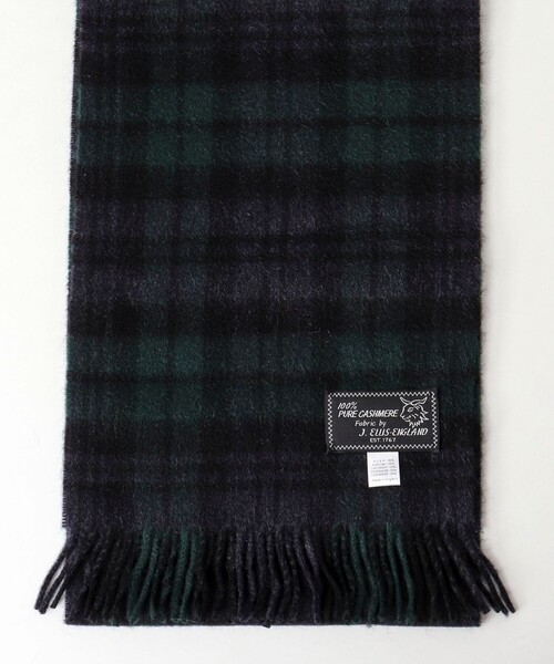 美品　希少　エスコリアルウール　ジョシュアエリス　チェック　マフラー　ネイビー JOSHUA ELLIS ジョシュアエリス チェックマフラー ネイビーグリーン系