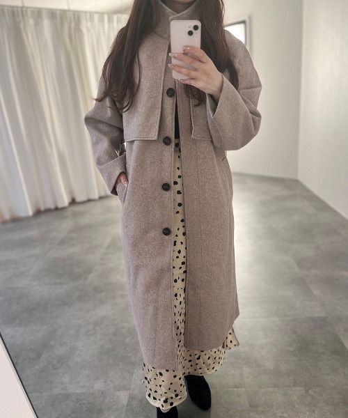 Reurie'（レウリィ）の「【ZOZO限定】スタンドカラーケープコート / スタンドカラーコート 2WAY ウールコート ウールトレンチ ハイネック ベージュ ブラック（ステンカラーコート・レディース・ブラウン/ブラック・FREE）」の8枚目の写真