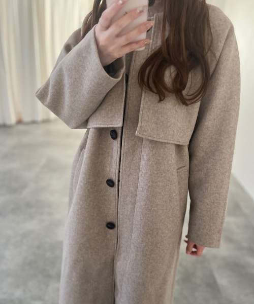 Reurie'（レウリィ）の「【ZOZO限定】スタンドカラーケープコート / スタンドカラーコート 2WAY ウールコート ウールトレンチ ハイネック ベージュ ブラック（ステンカラーコート・レディース・ブラウン/ブラック・FREE）」の5枚目の写真
