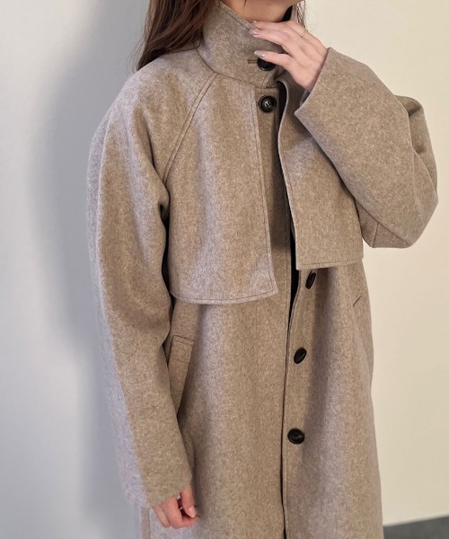 Reurie'（レウリィ）の「【ZOZO限定】スタンドカラーケープコート / スタンドカラーコート 2WAY ウールコート ウールトレンチ ハイネック ベージュ ブラック（ステンカラーコート・レディース・ブラウン/ブラック・FREE）」の9枚目の写真