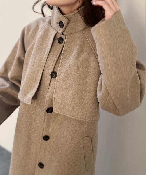 Reurie'（レウリィ）の「【ZOZO限定】スタンドカラーケープコート / スタンドカラーコート 2WAY ウールコート ウールトレンチ ハイネック ベージュ ブラック（ステンカラーコート・レディース・ブラウン/ブラック・FREE）」の10枚目の写真