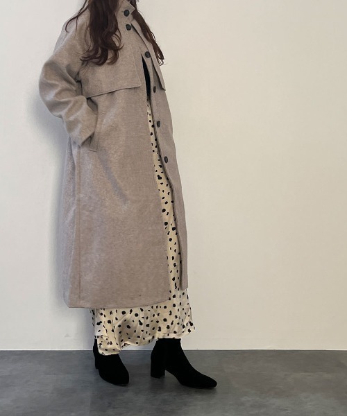 Reurie'（レウリィ）の「【ZOZO限定】スタンドカラーケープコート / スタンドカラーコート 2WAY ウールコート ウールトレンチ ハイネック ベージュ ブラック（ステンカラーコート・レディース・ブラウン/ブラック・FREE）」の11枚目の写真
