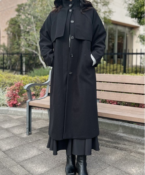 美品 OHGA ケープコート ブラック セール】【ZOZO限定】スタンドカラーケープコート / スタンド