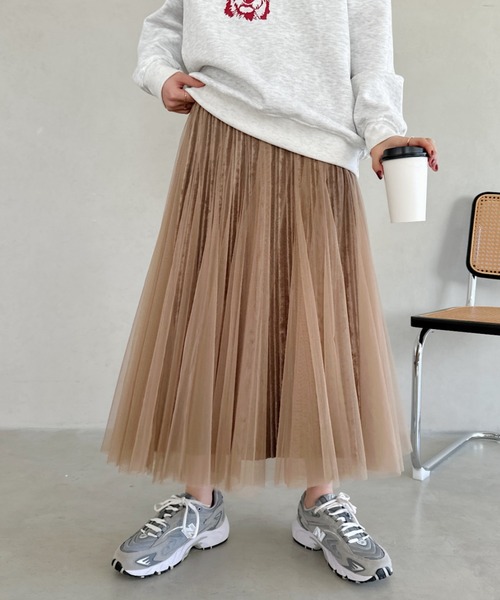 un+frame(アンフレーム)の「velour tulle long skirt/ベロアチュールロングスカート(スカート・レディース・ベージュ/ブラック/ブラウン・FREE)」の3枚目の写真
