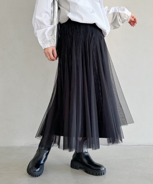 un+frame(アンフレーム)の「velour tulle long skirt/ベロアチュールロングスカート(スカート・レディース・ベージュ/ブラック/ブラウン・FREE)」の2枚目の写真