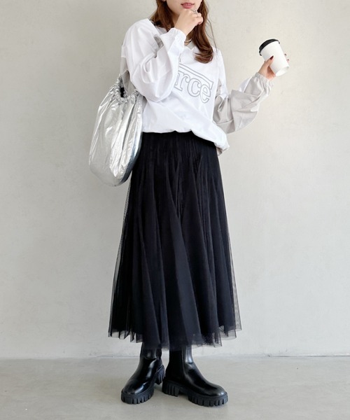 un+frame(アンフレーム)の「velour tulle long skirt/ベロアチュールロングスカート(スカート・レディース・ベージュ/ブラック/ブラウン・FREE)」の11枚目の写真