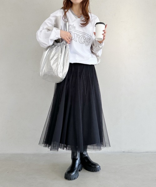 un+frame(アンフレーム)の「velour tulle long skirt/ベロアチュールロングスカート(スカート・レディース・ベージュ/ブラック/ブラウン・FREE)」の12枚目の写真