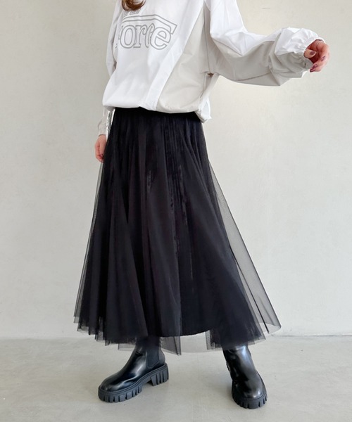 un+frame(アンフレーム)の「velour tulle long skirt/ベロアチュールロングスカート(スカート・レディース・ベージュ/ブラック/ブラウン・FREE)」の7枚目の写真