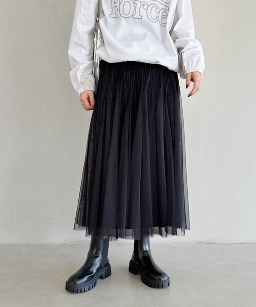 un+frame(アンフレーム)の「velour tulle long skirt/ベロアチュールロングスカート(スカート・レディース・ベージュ/ブラック/ブラウン・FREE)」の6枚目の写真
