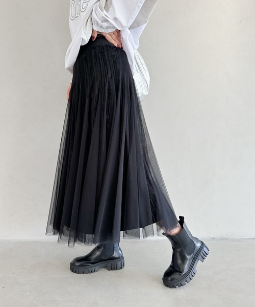 un+frame(アンフレーム)の「velour tulle long skirt/ベロアチュールロングスカート(スカート・レディース・ベージュ/ブラック/ブラウン・FREE)」の9枚目の写真