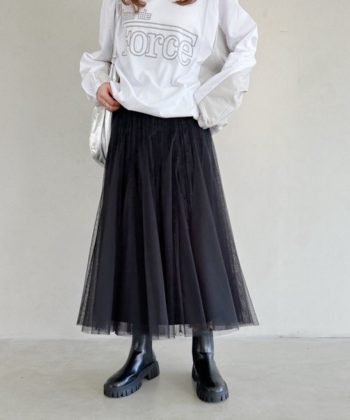 un+frame(アンフレーム)の「velour tulle long skirt/ベロアチュールロングスカート(スカート・レディース・ベージュ/ブラック/ブラウン・FREE)」の10枚目の写真