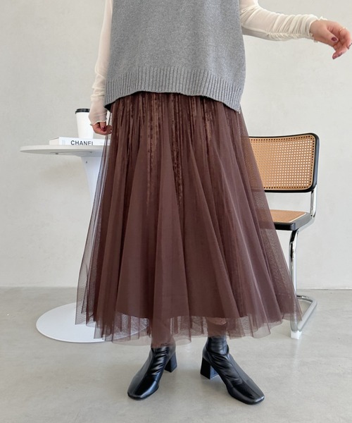 un+frame(アンフレーム)の「velour tulle long skirt/ベロアチュールロングスカート(スカート・レディース・ベージュ/ブラック/ブラウン・FREE)」の15枚目の写真