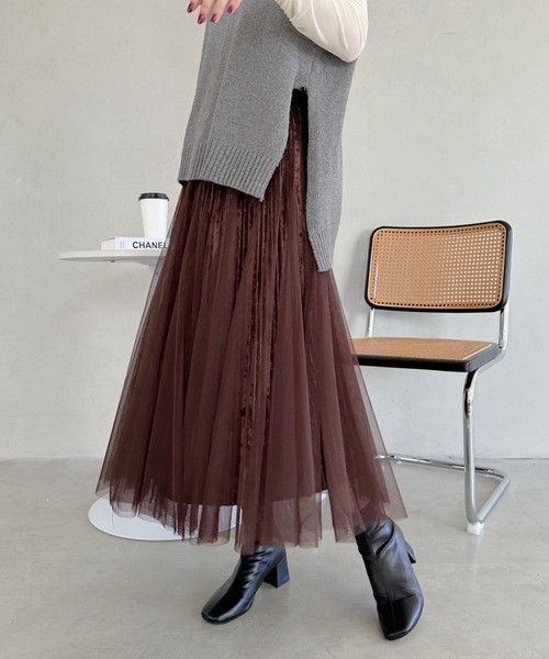 un+frame(アンフレーム)の「velour tulle long skirt/ベロアチュールロングスカート(スカート・レディース・ベージュ/ブラック/ブラウン・FREE)」の17枚目の写真