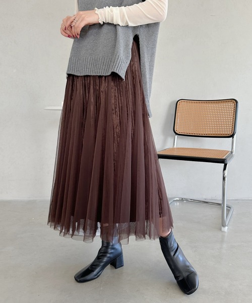 un+frame(アンフレーム)の「velour tulle long skirt/ベロアチュールロングスカート(スカート・レディース・ベージュ/ブラック/ブラウン・FREE)」の21枚目の写真