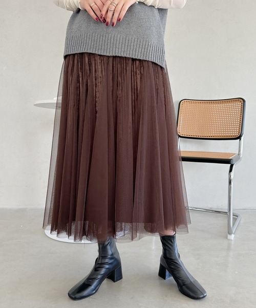 un+frame(アンフレーム)の「velour tulle long skirt/ベロアチュールロングスカート(スカート・レディース・ベージュ/ブラック/ブラウン・FREE)」の22枚目の写真