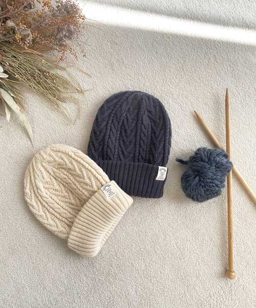 MAJESTIC LEGON（マジェスティックレゴン）の「リブ編み2wayニット帽（ニットキャップ/ビーニー・レディース・チャコールグレー/アイボリー・FREE）」の2枚目の写真