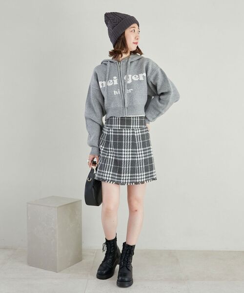 MAJESTIC LEGON（マジェスティックレゴン）の「リブ編み2wayニット帽（ニットキャップ/ビーニー・レディース・チャコールグレー/アイボリー・FREE）」の3枚目の写真