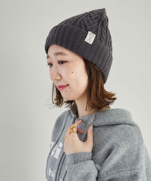 MAJESTIC LEGON（マジェスティックレゴン）の「リブ編み2wayニット帽（ニットキャップ/ビーニー・レディース・チャコールグレー/アイボリー・FREE）」の5枚目の写真
