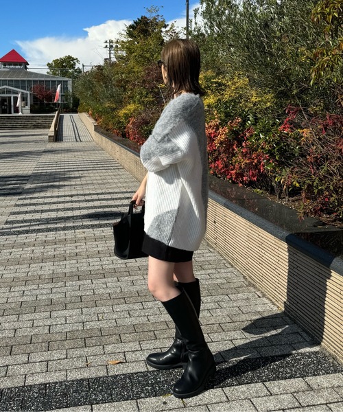 y/m by misato（イムバイミサト）の「バイカラーニットカーディガン（カーディガン/ボレロ・レディース・ブラック/アイボリー/グレー・FREE）」の7枚目の写真