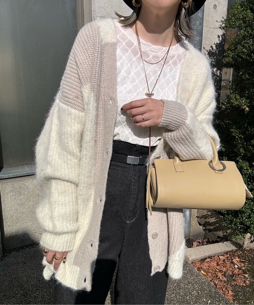 y/m by misato（イムバイミサト）の「バイカラーニットカーディガン（カーディガン/ボレロ・レディース・ブラック/アイボリー/グレー・FREE）」の9枚目の写真