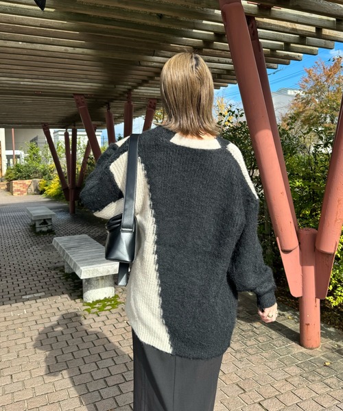 y/m by misato（イムバイミサト）の「バイカラーニットカーディガン（カーディガン/ボレロ・レディース・ブラック/アイボリー/グレー・FREE）」の11枚目の写真