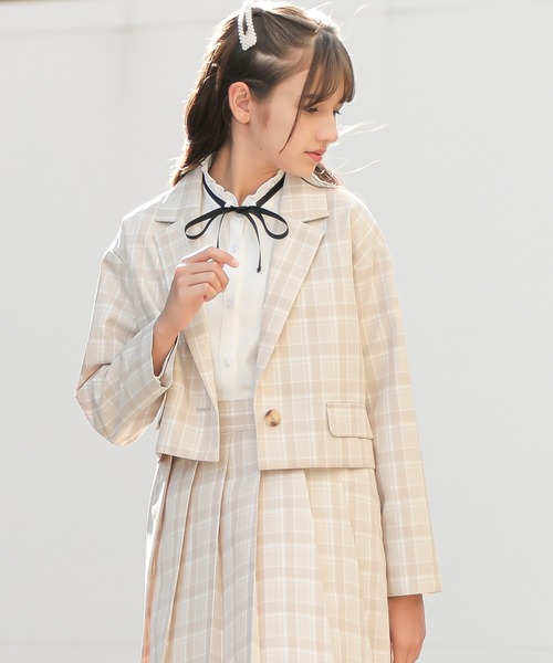 arisana チェック柄ブレザー 160 セール】チェックショートジャケット(130cm～160cm)（テーラード