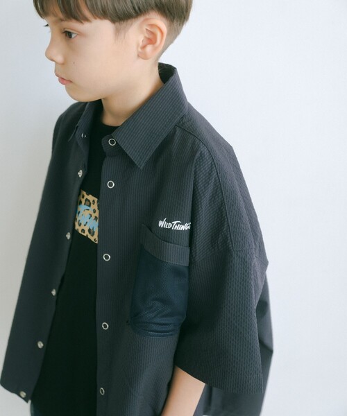 WILD THINGS（ワイルドシングス）の「【別注】＜WILD THINGS＞ショートスリーブ シャツ 140-160cm（シャツ/ブラウス・キッズ・ダークグリーン/ネイビー・L(160cm)/M(140-150cm)）」の3枚目の写真