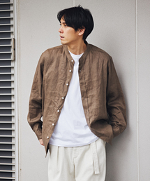 リネンバンドカラーシャツ