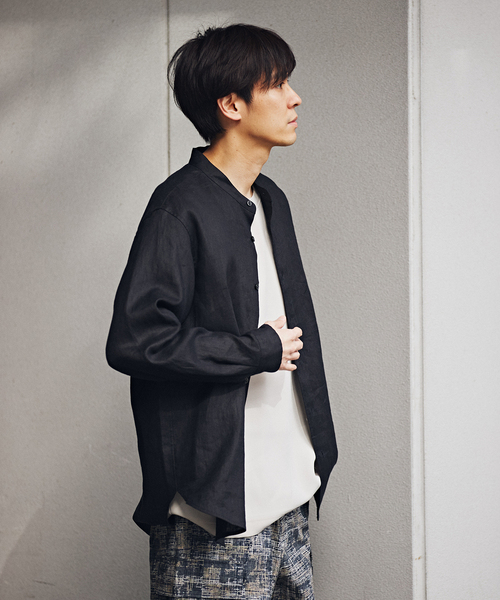 B.C STOCK(ベーセーストック)の「リネンバンドカラーシャツ(シャツ/ブラウス・メンズ・ブラック/ベージュ系その他/カーキ/ダークブルー・MEDIUM/LARGE)」の9枚目の写真