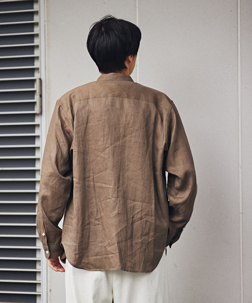 B.C STOCK(ベーセーストック)の「リネンバンドカラーシャツ(シャツ/ブラウス・メンズ・ブラック/ベージュ系その他/カーキ/ダークブルー・MEDIUM/LARGE)」の17枚目の写真