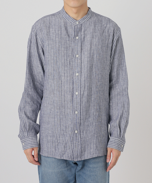 B.C STOCK(ベーセーストック)の「リネンバンドカラーシャツ(シャツ/ブラウス・メンズ・ブラック/ベージュ系その他/カーキ/ダークブルー・MEDIUM/LARGE)」の18枚目の写真