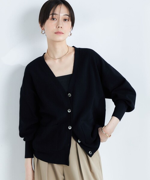 手洗い可能》片畦Vネックカーディガン